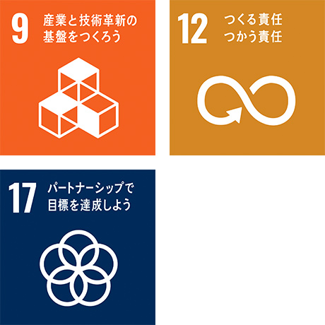 9　産業と技術革新の基盤をつくろう 12　つくる責任 つかう責任 17　パートナーシップで目標を達成しよう